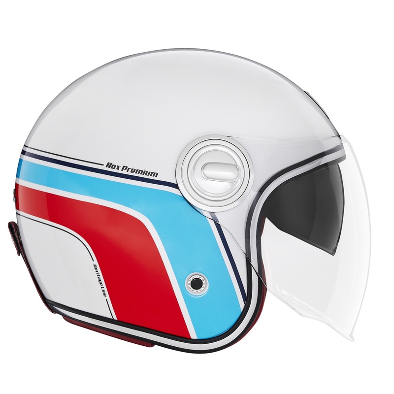 Casque moto ouvert NOX PREMIUM Heritage blanc-bleu-rouge