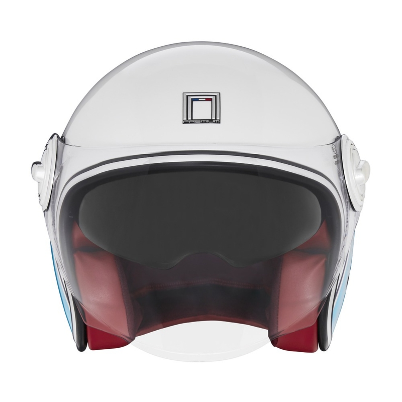 Casque moto ouvert NOX PREMIUM Heritage blanc-bleu-rouge