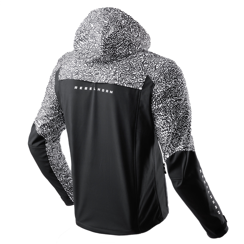 Veste moto Softshell Rebelhorn Slash Noriaki noir et blanc