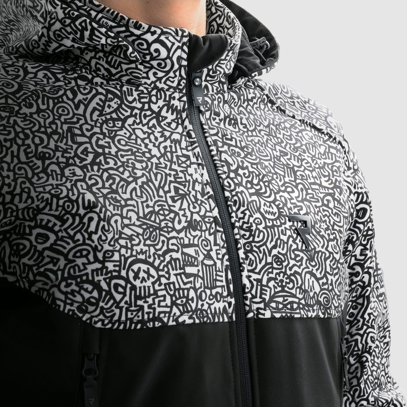 Veste moto Softshell Rebelhorn Slash Noriaki noir et blanc