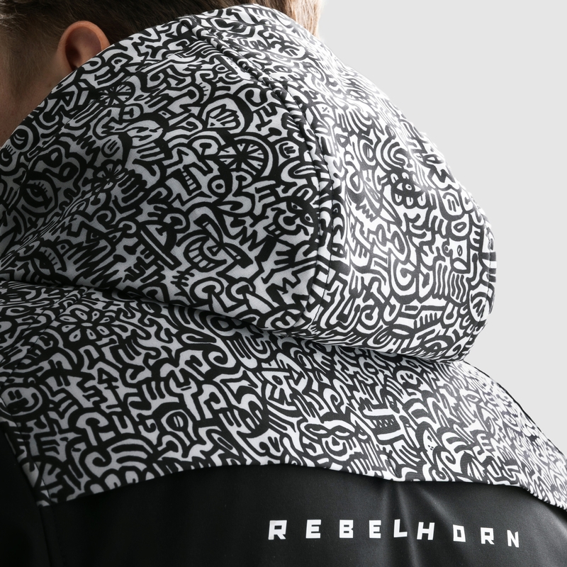 Veste moto Softshell Rebelhorn Slash Noriaki noir et blanc