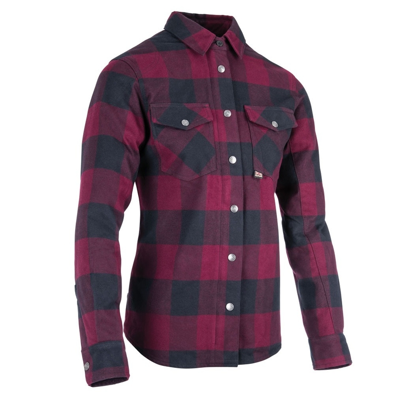 Chemise moto Oxford Kickback 2.0 pour femmes, rouge et noir