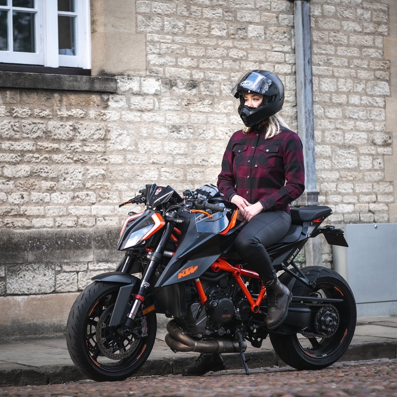 Chemise moto Oxford Kickback 2.0 pour femmes, rouge et noir