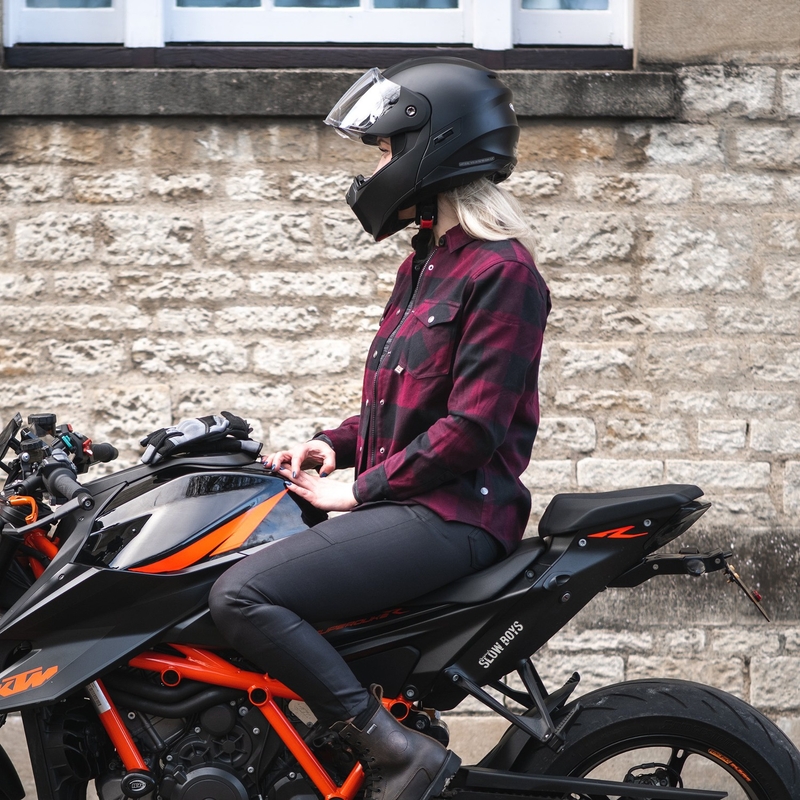 Chemise moto Oxford Kickback 2.0 pour femmes, rouge et noir