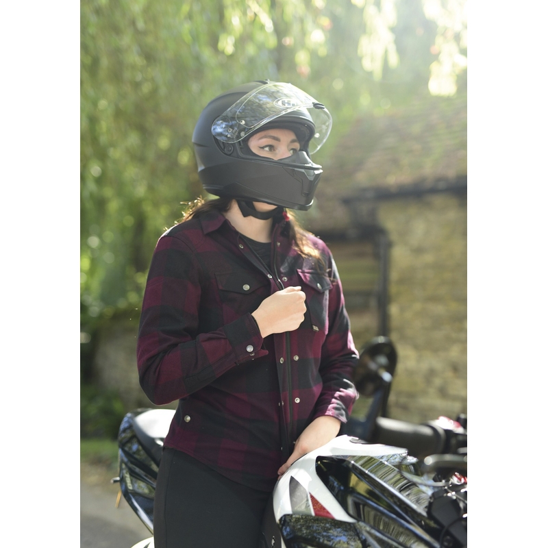Chemise moto Oxford Kickback 2.0 pour femmes, rouge et noir