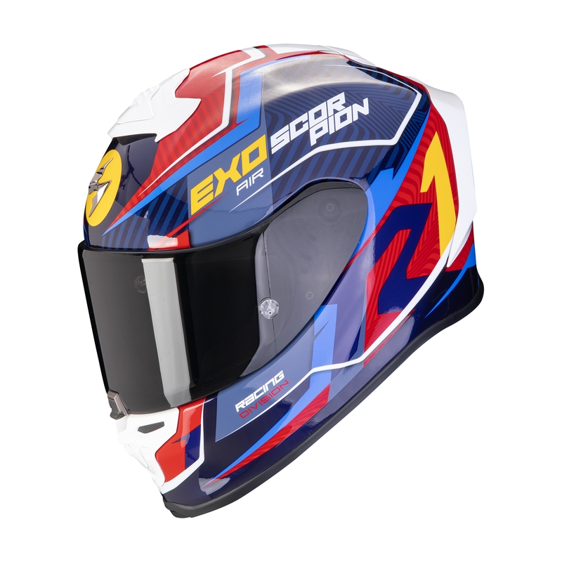 Casque moto intégral Scorpion EXO-R1 EVO AIR COUP bleu-rouge-jaune soldes