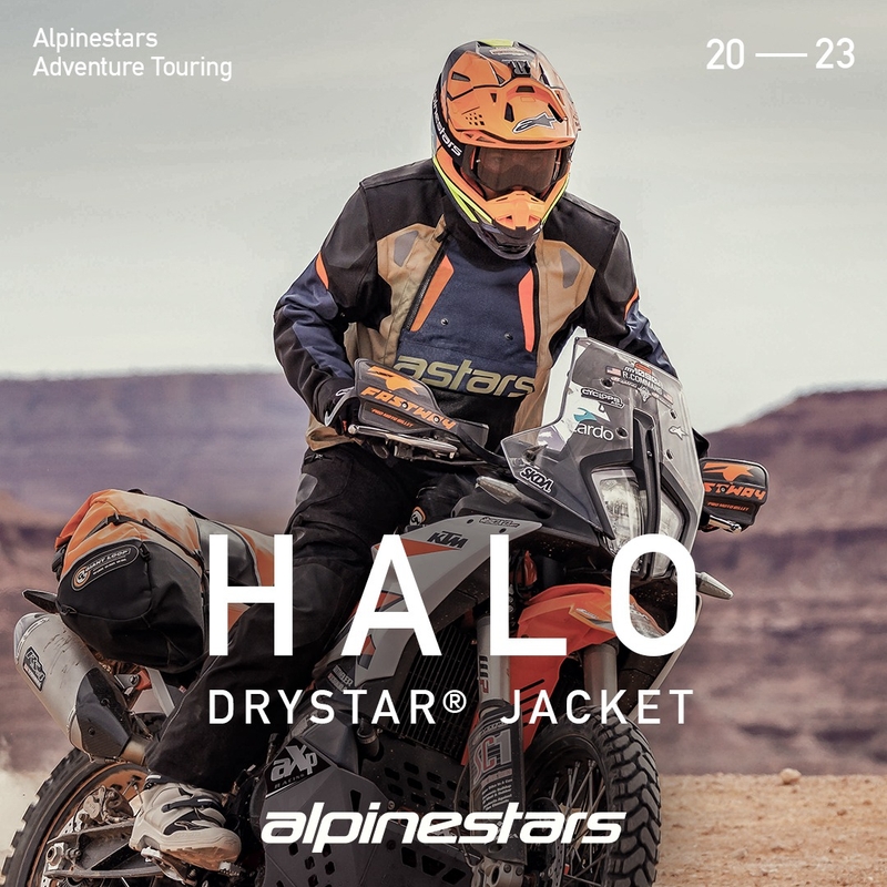 Veste moto Alpinestars Halo Drystar Bleu foncé-Khaki-Orange-Noir