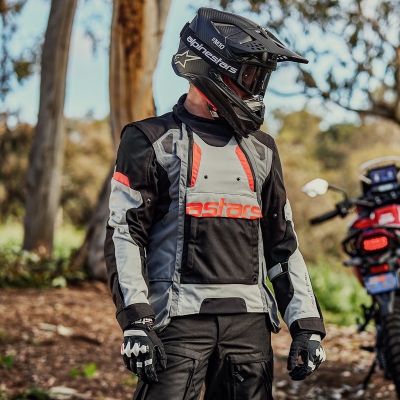 Veste moto Alpinestars Halo Drystar gris clair-gris foncé-noir-rouge fluo