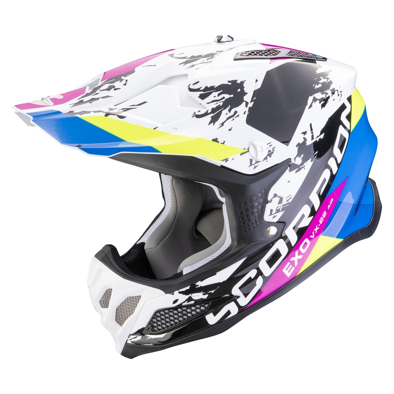 Casque de motocross Scorpion VX-22 Air CX blanc-noir-bleu soldes
