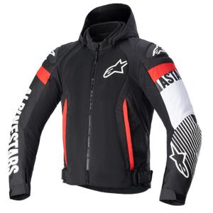 Veste moto Alpinestars Zaca Air Waterproof noir-blanc-rouge fluo