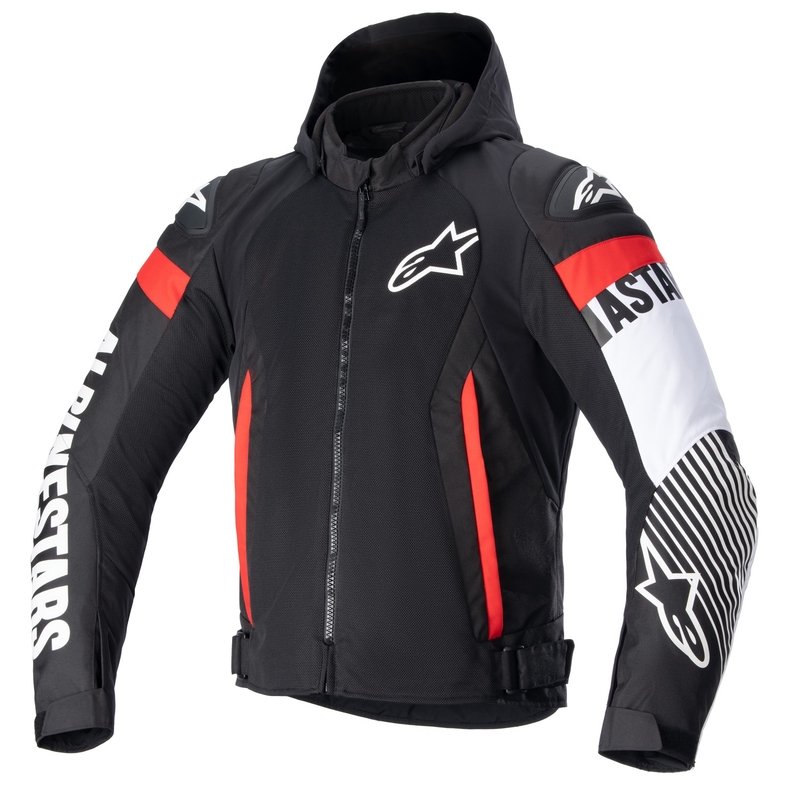 Veste moto Alpinestars Zaca Air Waterproof noir-blanc-rouge fluo