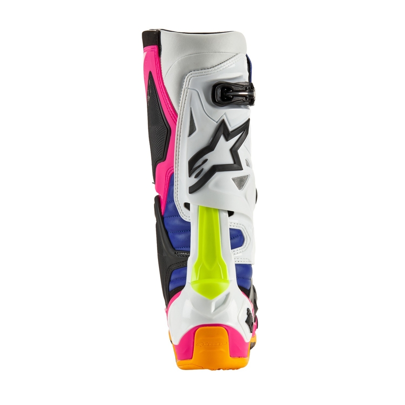 Bottes de moto Alpinestars Tech 10 Limited Edition Coast blanc-bleu foncé-rose-jaune fluo-orange-noir