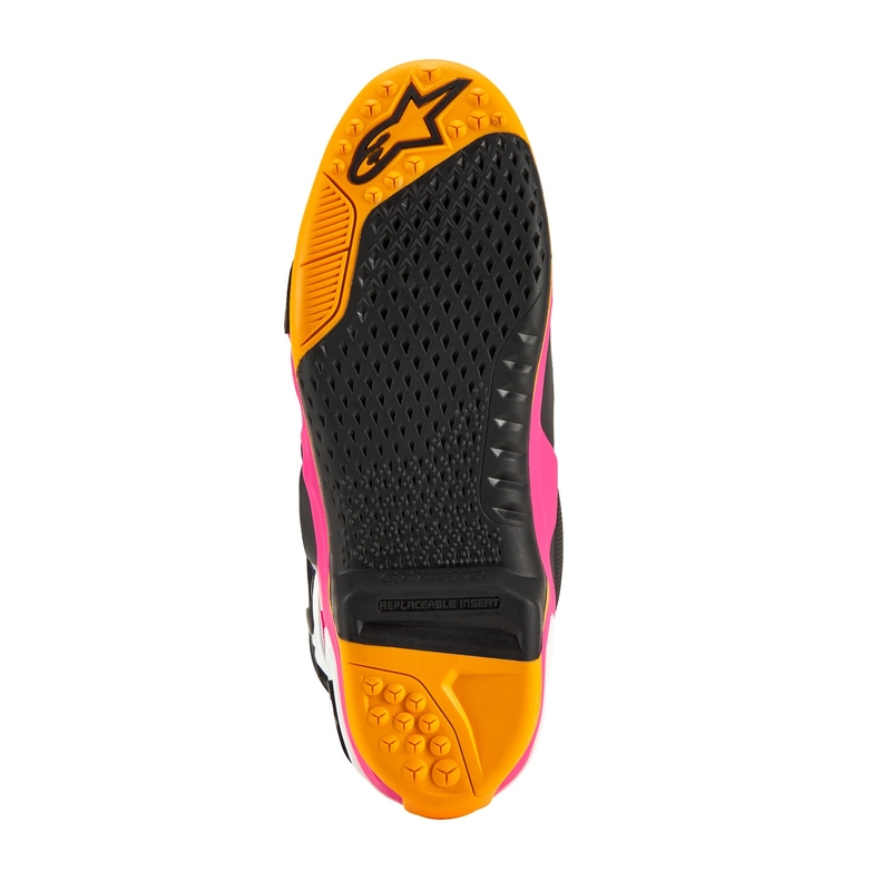 Bottes de moto Alpinestars Tech 10 Limited Edition Coast blanc-bleu foncé-rose-jaune fluo-orange-noir