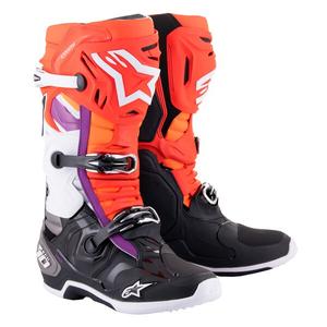 Bottes de moto Alpinestars Tech 10 orange-jaune-violet-blanc-noir