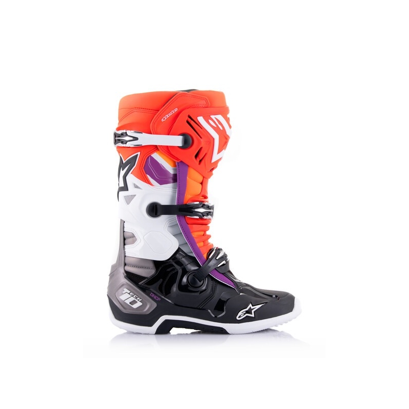 Bottes de moto Alpinestars Tech 10 orange-jaune-violet-blanc-noir