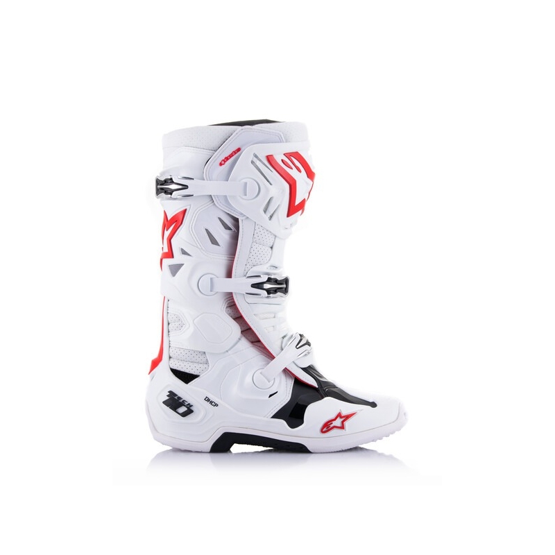 Bottes Moto Alpinestars Tech 10 Supervented Perforées Blanc-Rouge-Noir