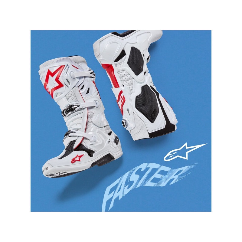Bottes Moto Alpinestars Tech 10 Supervented Perforées Blanc-Rouge-Noir