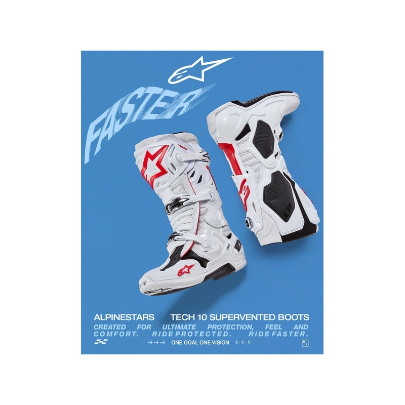 Bottes Moto Alpinestars Tech 10 Supervented Perforées Blanc-Rouge-Noir