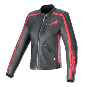 Alpinestars Stella Dyno Blouson moto femme en cuir noir et rouge