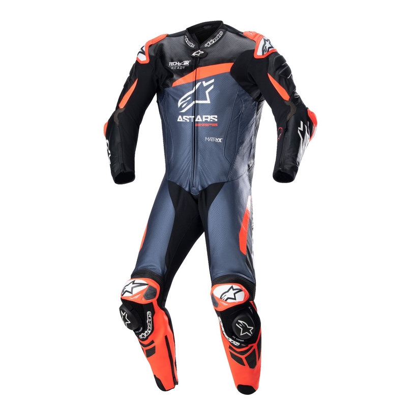Alpinestars GP Plus 4 TECH-AIR compatible noir-rouge-fluo-bleu foncé combinaison cuir une pièce