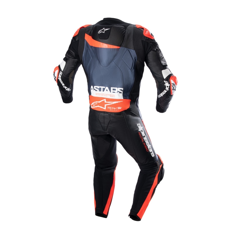 Alpinestars GP Plus 4 TECH-AIR compatible noir-rouge-fluo-bleu foncé combinaison cuir une pièce