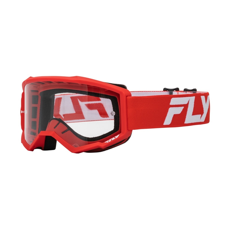 Lunettes de motocross FLY Racing Focus rouge et blanc avec plexi transparent