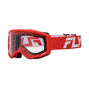 Lunettes de motocross FLY Racing Focus rouge et blanc avec plexi transparent pour enfants