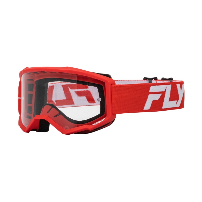 Lunettes de motocross FLY Racing Focus rouge et blanc avec plexi transparent pour enfants