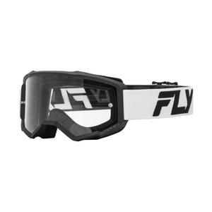 Lunettes de motocross FLY Racing Focus blanc et noir avec plexi transparent pour enfants