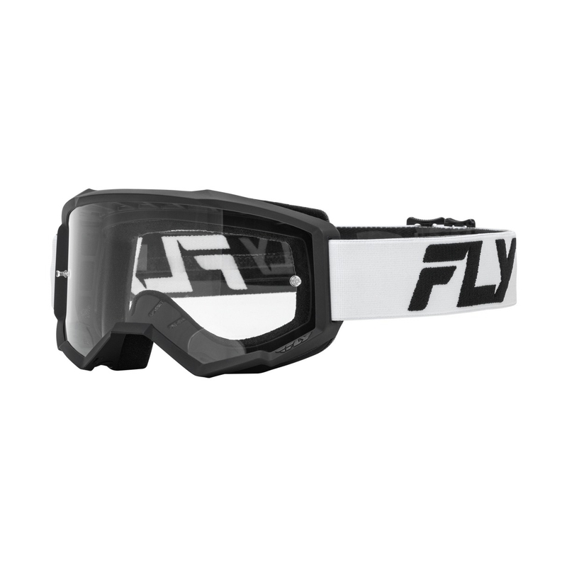 Lunettes de motocross FLY Racing Focus blanc et noir avec plexi transparent pour enfants