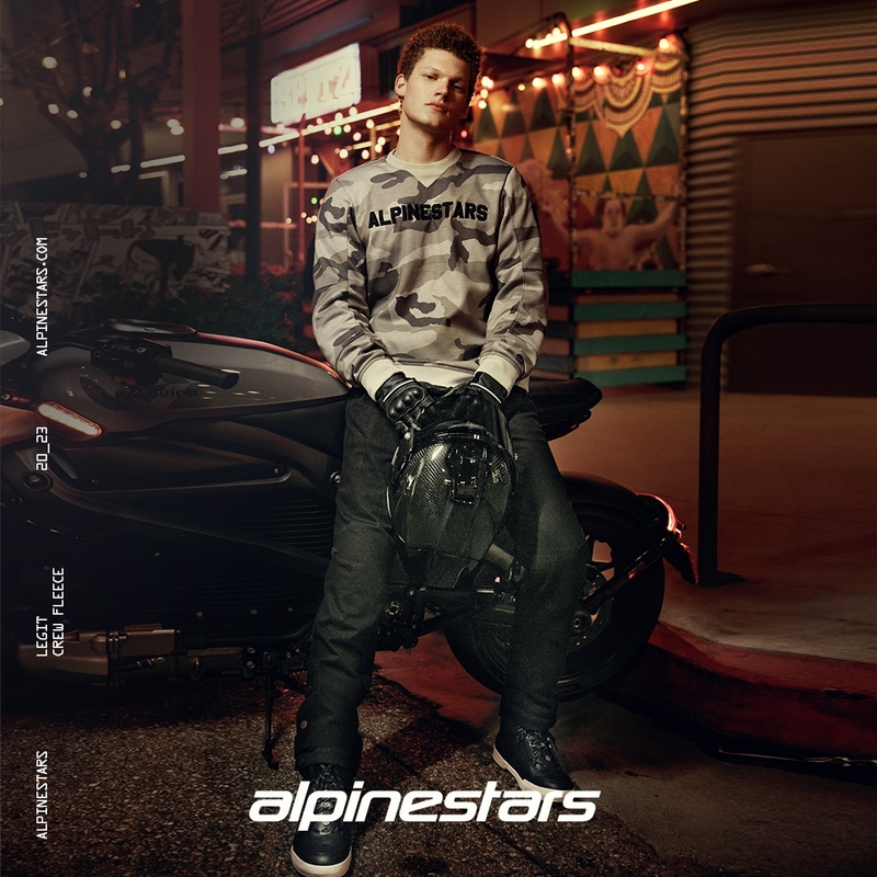 Sweat-shirt moto polaire Alpinestars Legit Crew, camouflage clair gris