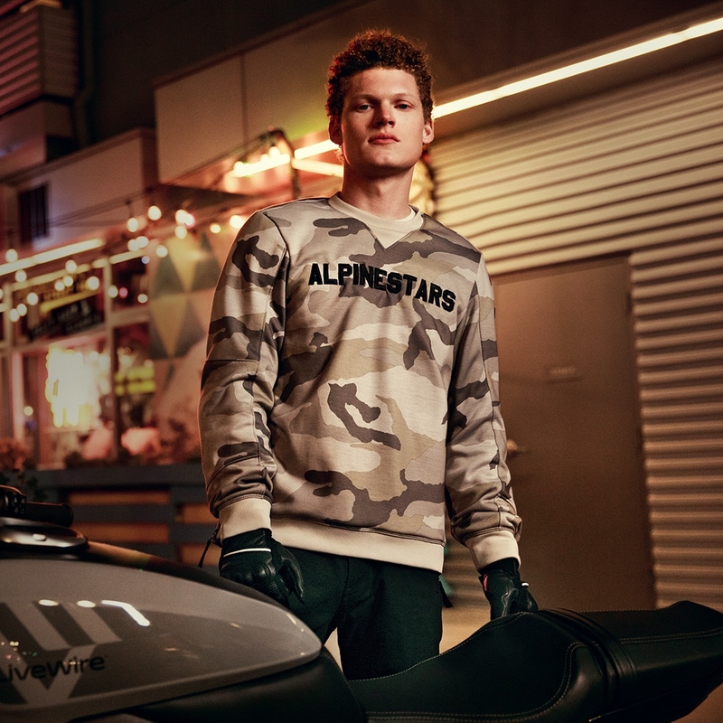 Sweat-shirt moto polaire Alpinestars Legit Crew, camouflage clair gris