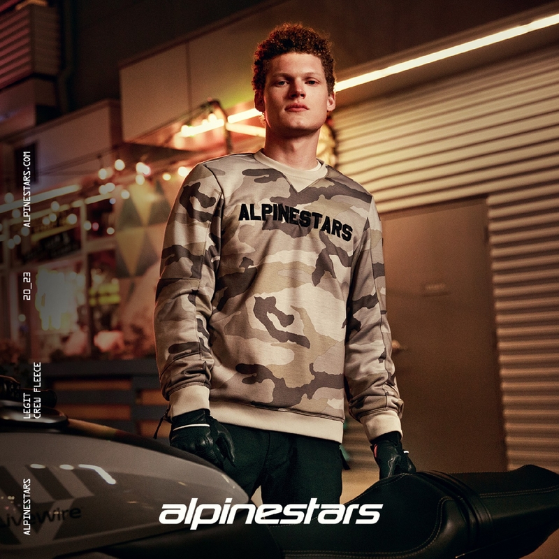 Sweat-shirt moto polaire Alpinestars Legit Crew, camouflage clair gris