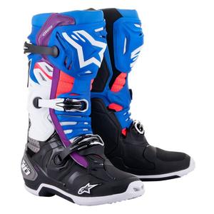 Bottes de moto Alpinestars Tech 10 Supervented Perforated Bleu-violet-rose-blanc-gris-noir