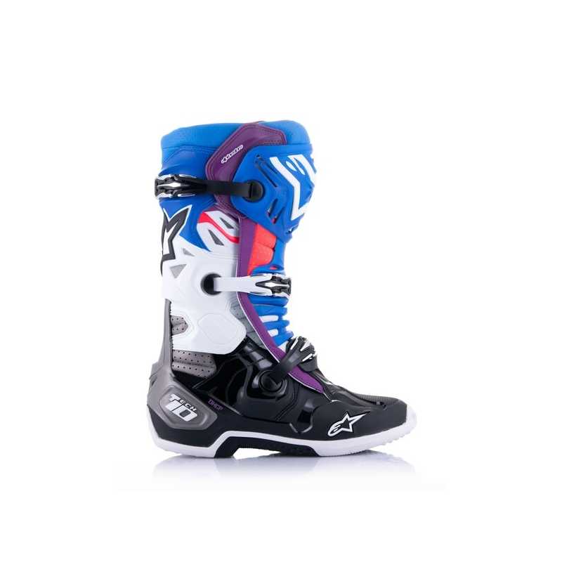Bottes de moto Alpinestars Tech 10 Supervented Perforated Bleu-violet-rose-blanc-gris-noir