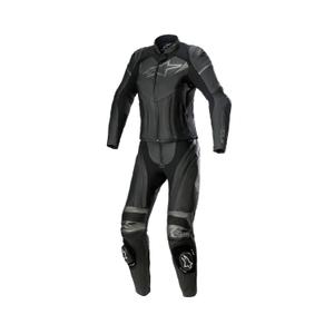 Combinaison moto deux pièces en cuir Alpinestars STELLA GP PLUS 2 pour femme, noir et gris métallisé