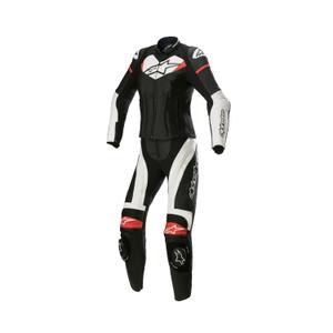 Alpinestars STELLA GP PLUS 2 Women's Two-Piece Leather Motorcycle Coverall Black, White and Red (Combinaison de moto deux pièces en cuir noir, blanc et rouge)