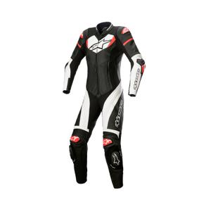 Combinaison de moto une pièce en cuir pour femmes Alpinestars STELLA GP PLUS 2 Noir-Blanc-Rouge fluo