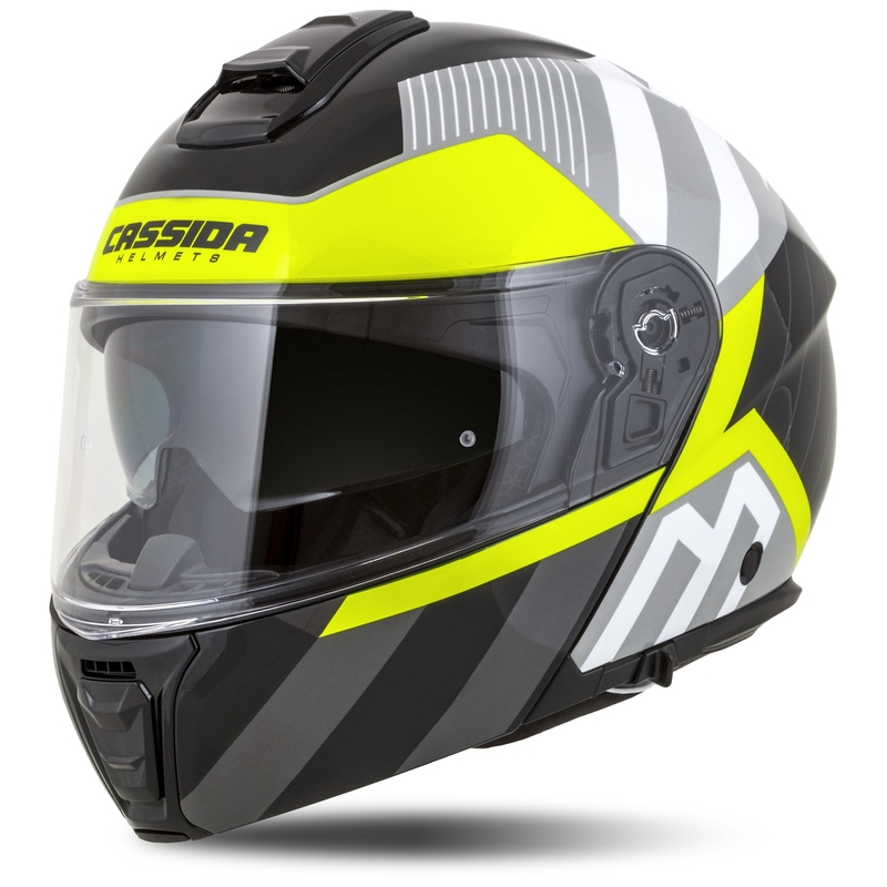 Cassida Modulo 2.1 Profil Casque de moto modulable blanc-noir-jaune fluo-gris