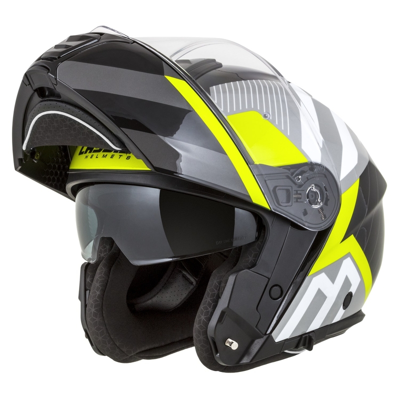Cassida Modulo 2.1 Profil Casque de moto modulable blanc-noir-jaune fluo-gris