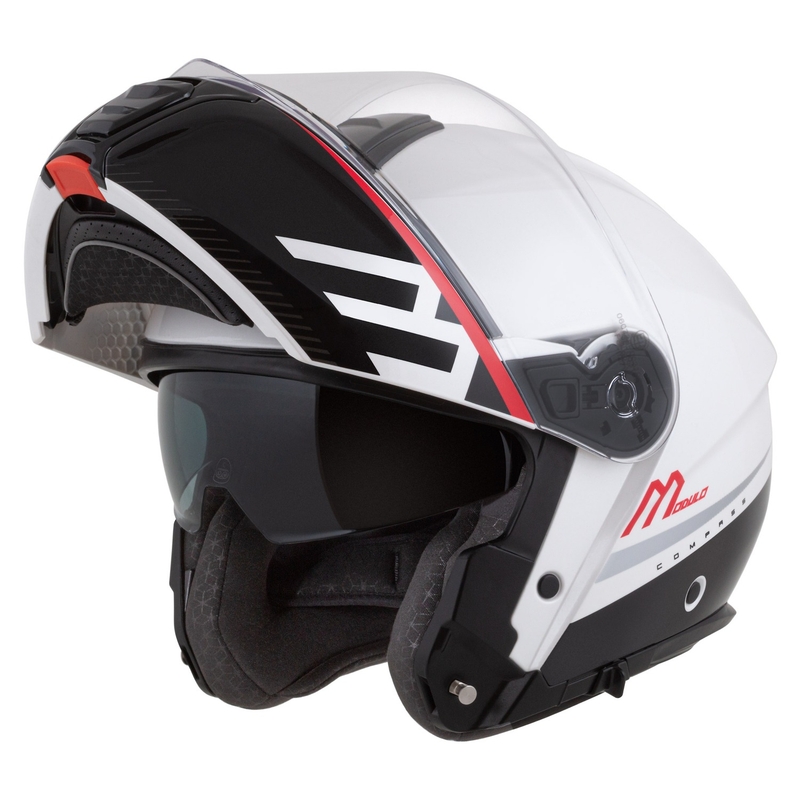 Cassida Modulo 2.1 Compass casque moto à visière relevable blanc perle-noir-rouge-argenté