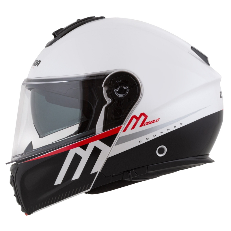 Cassida Modulo 2.1 Compass casque moto à visière relevable blanc perle-noir-rouge-argenté