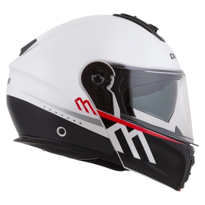 Cassida Modulo 2.1 Compass casque moto à visière relevable blanc perle-noir-rouge-argenté