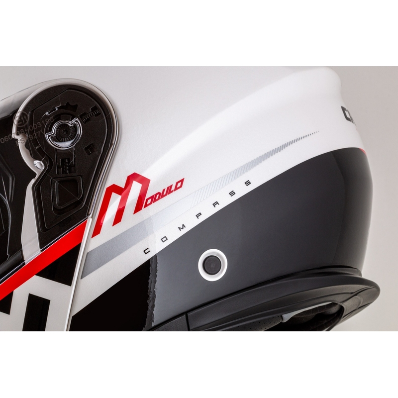 Cassida Modulo 2.1 Compass casque moto à visière relevable blanc perle-noir-rouge-argenté