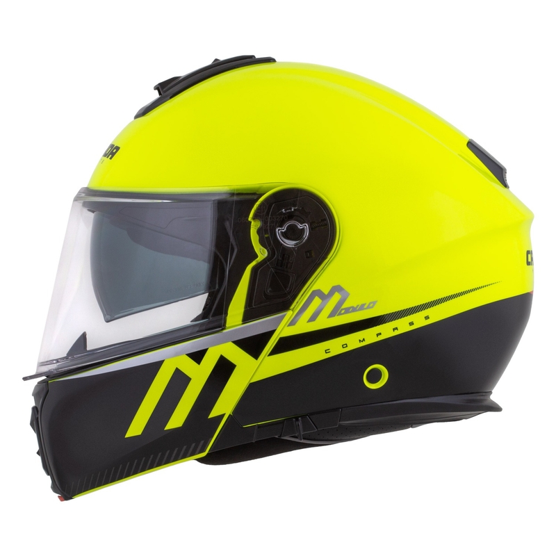 Casque moto modulable Cassida Modulo 2.1 Compass fluo jaune-noir-argent-rouge