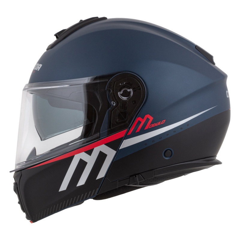 Cassida Modulo 2.1 Compass casque moto à visière relevable bleu mat rouge perle