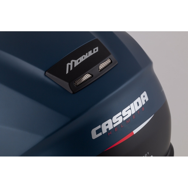 Cassida Modulo 2.1 Compass casque moto à visière relevable bleu mat rouge perle