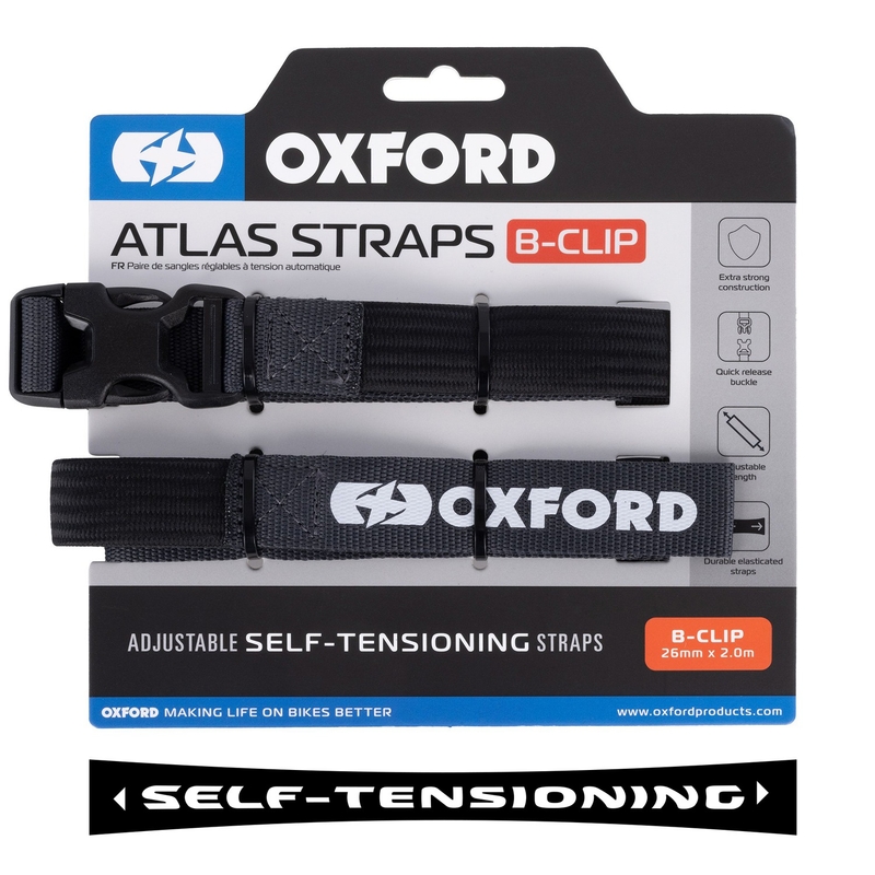 Sangles de bagages Oxford Atlas B-Clip 2 pcs gris 26 mm x 2 m