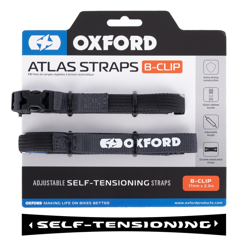 Sangles de bagages Oxford Atlas B-Clip 2 pcs gris 17 mm x 2 m