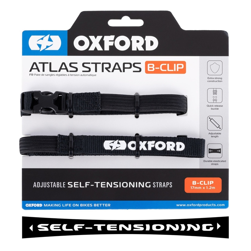 Sangles de bagages Oxford Atlas B-Clip 2 pcs noir 17 mm x 1.2 m